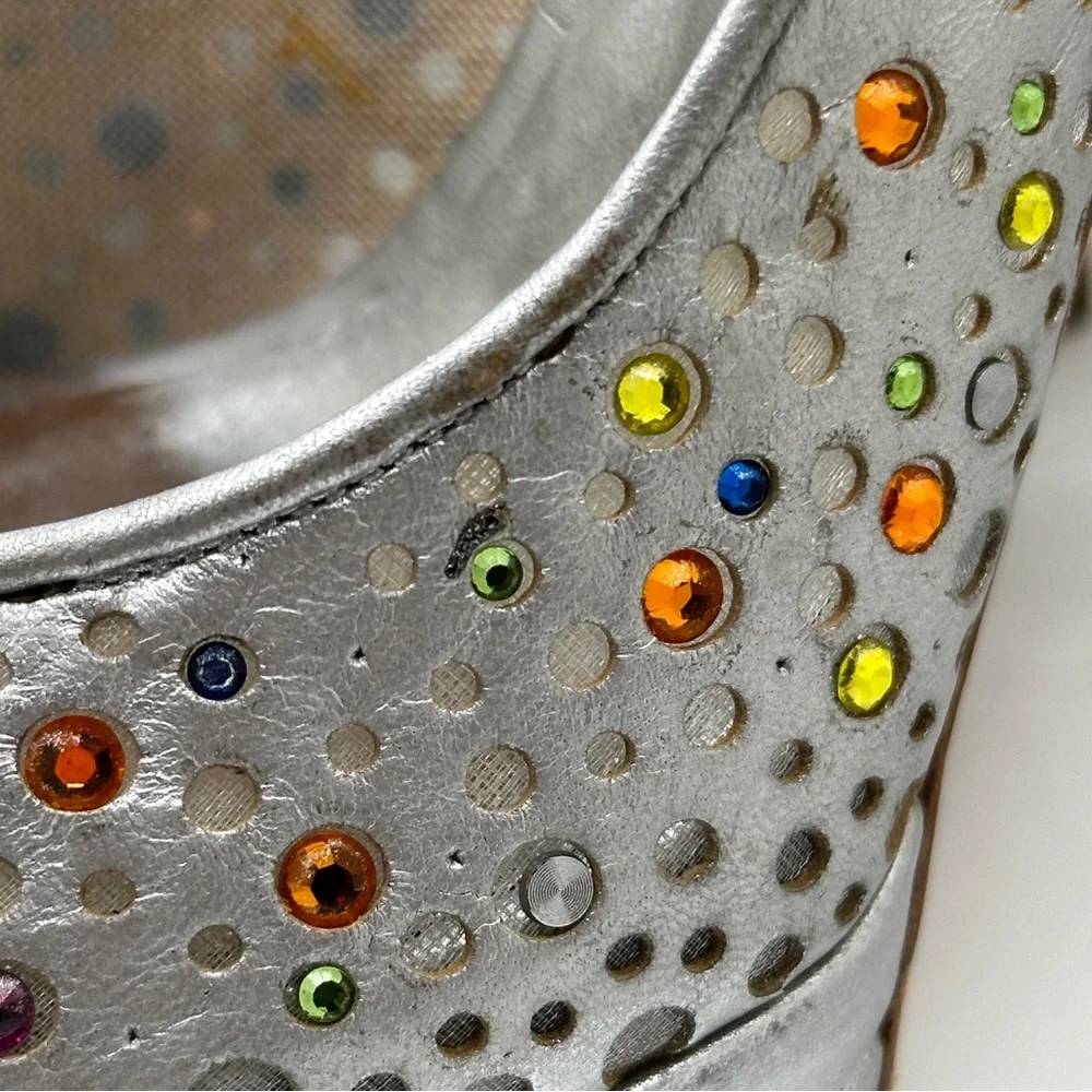 Casadei Women’s Slingback Heels‎ Womens Sandal Silver Multi Strass Size 8